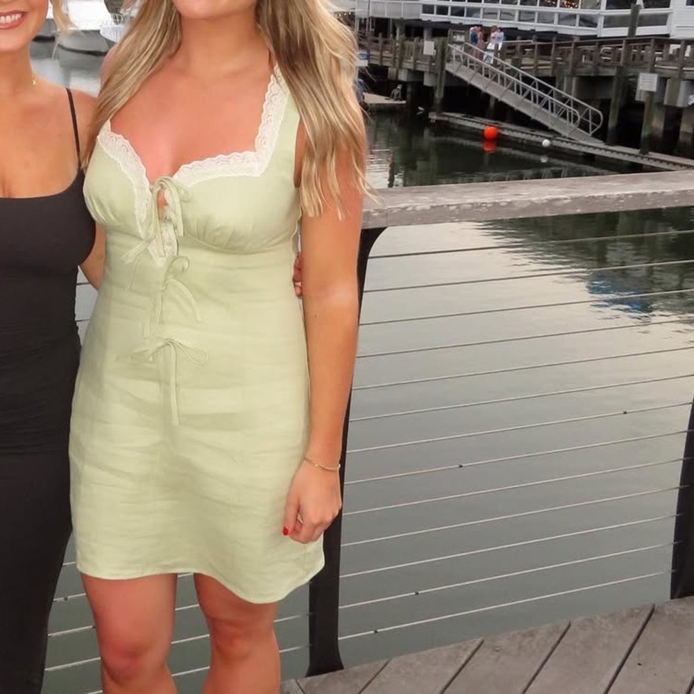 Reformation Green Linen Dress